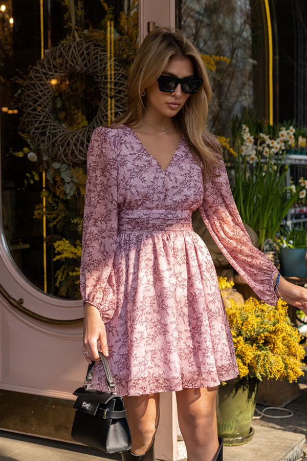 Сукня міні шифонова рожевого кольору в квітковий принт 1