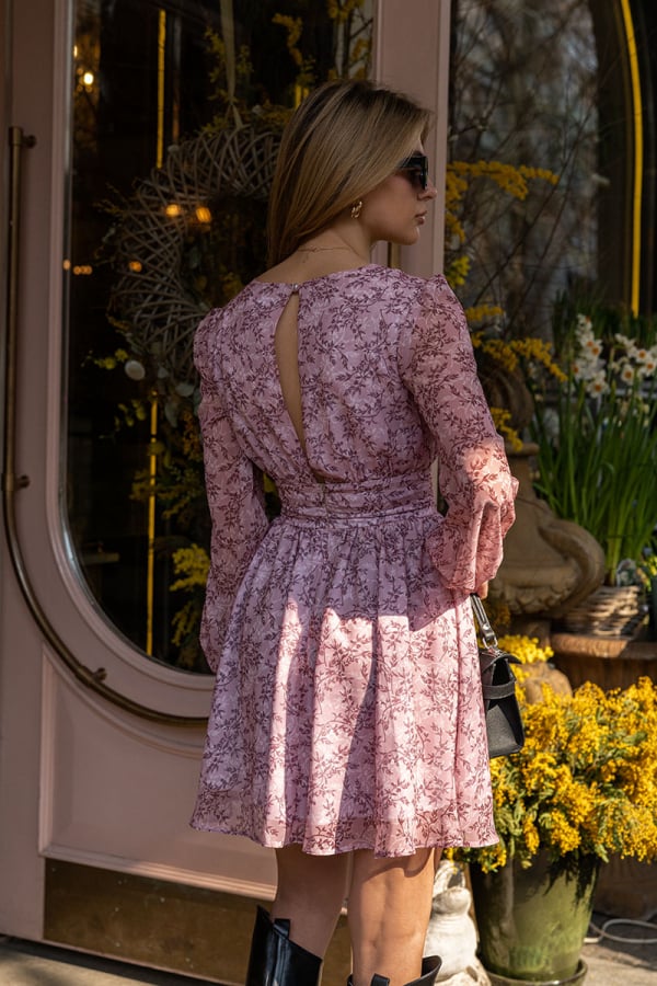 Сукня міні шифонова рожевого кольору в квітковий принт 1