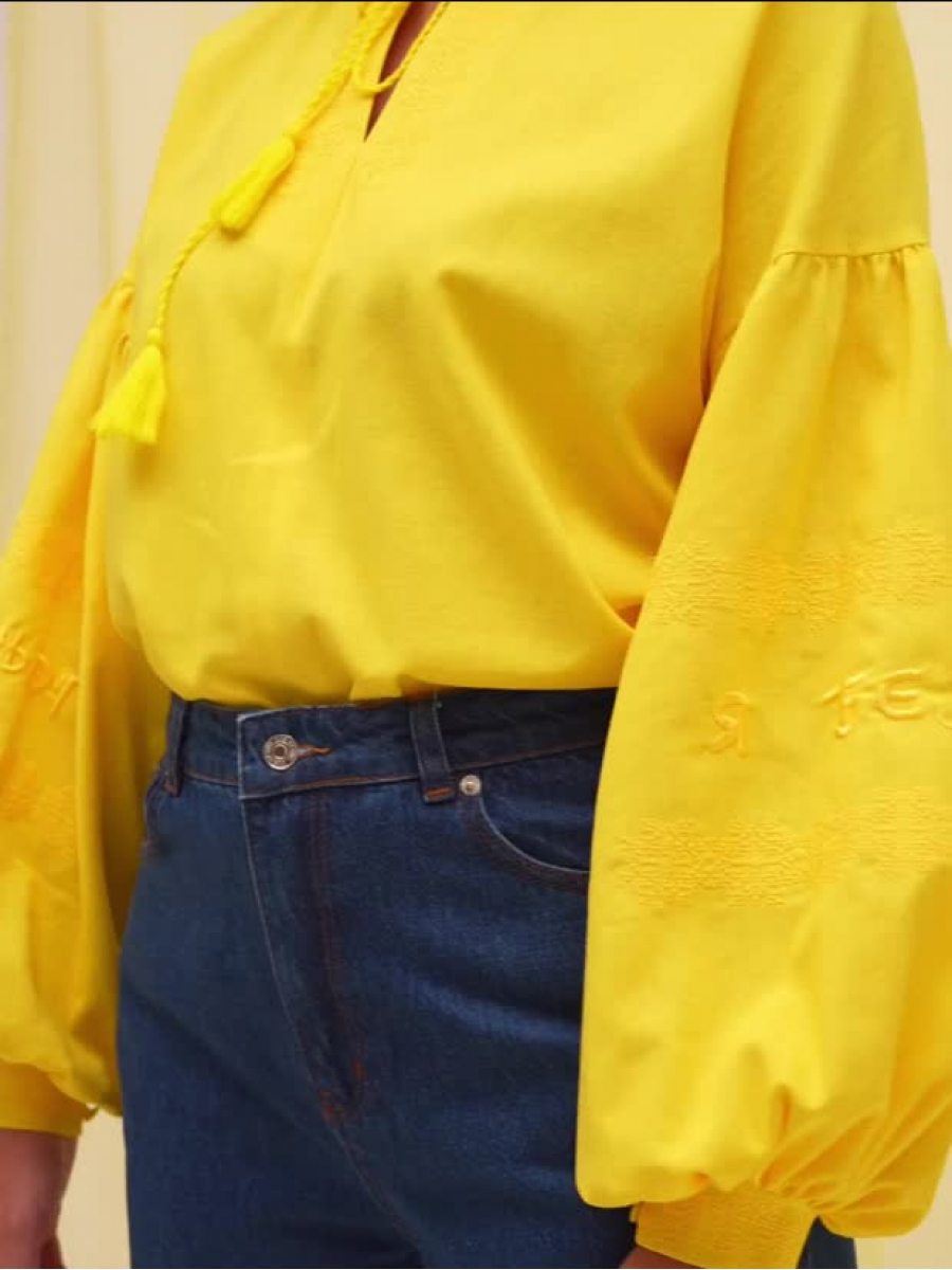 Сорочка вишиванка лляна жовтого кольору 4