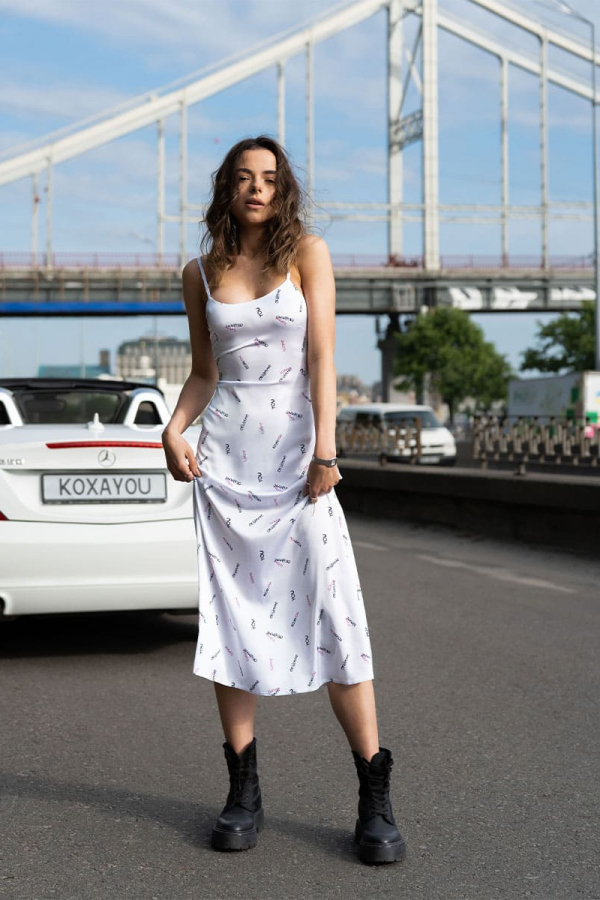 Сукня міді білого кольору з принтом КОХАYOU 1