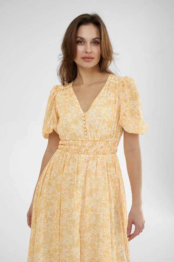 Сукня міді жовтого кольору з розрізом 1