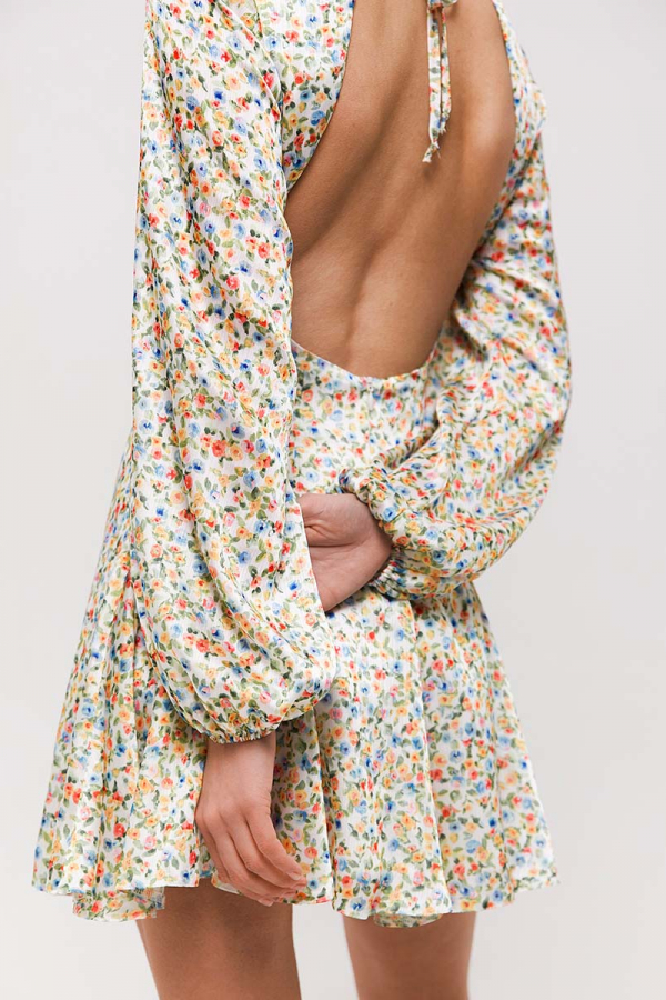 Сукня міні шифонова молочного кольору в квітковий принт 1
