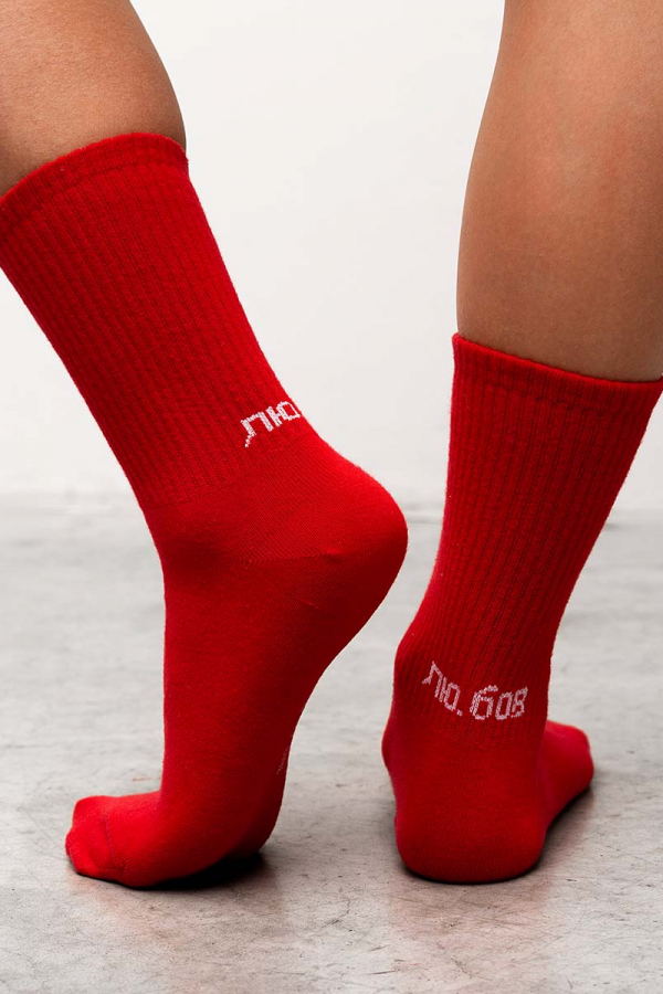 Шкарпетки червоного кольору з принтом лю.бов 1