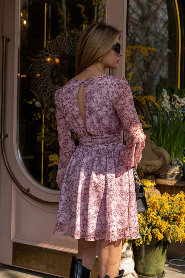Сукня міні з шифону рожева в квітковий принт 1