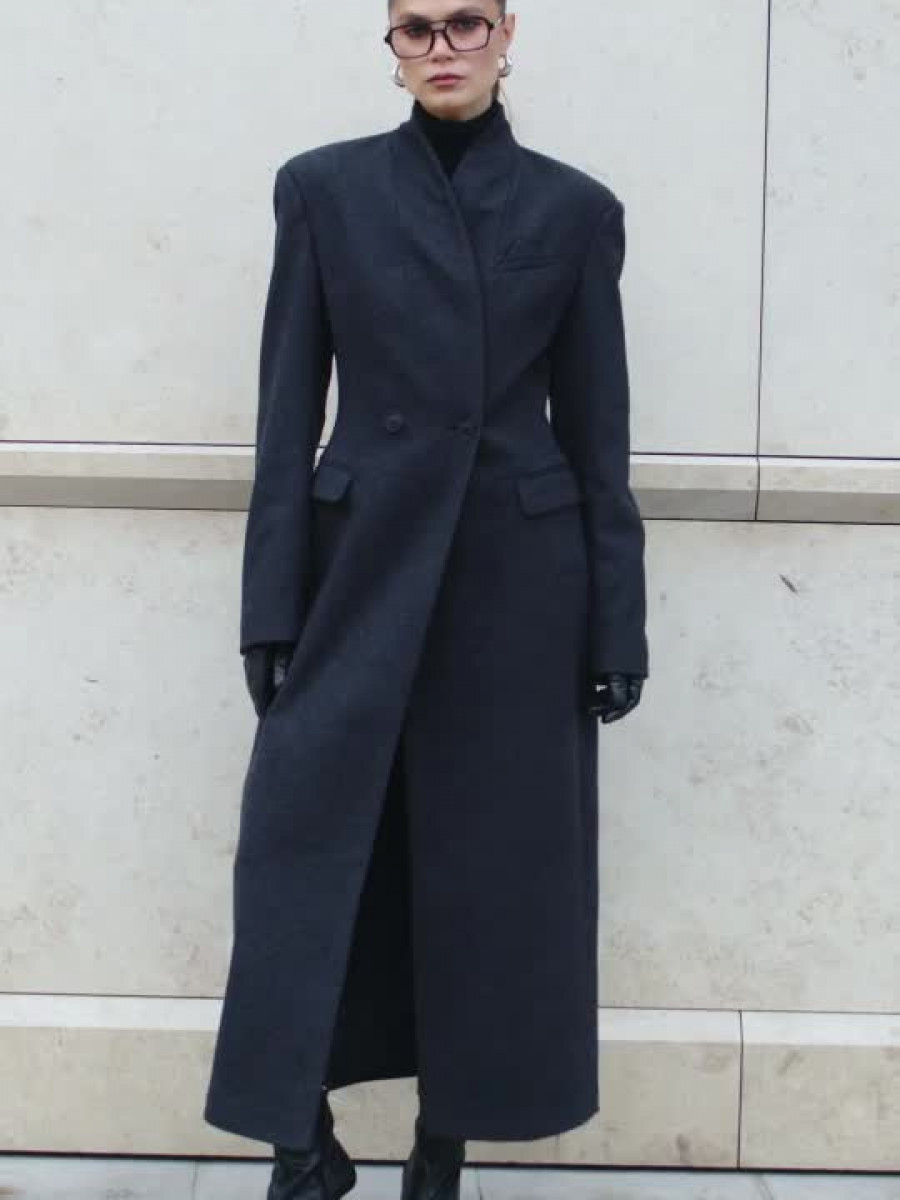 Пальто максі двобортне темно-сірого кольору 2