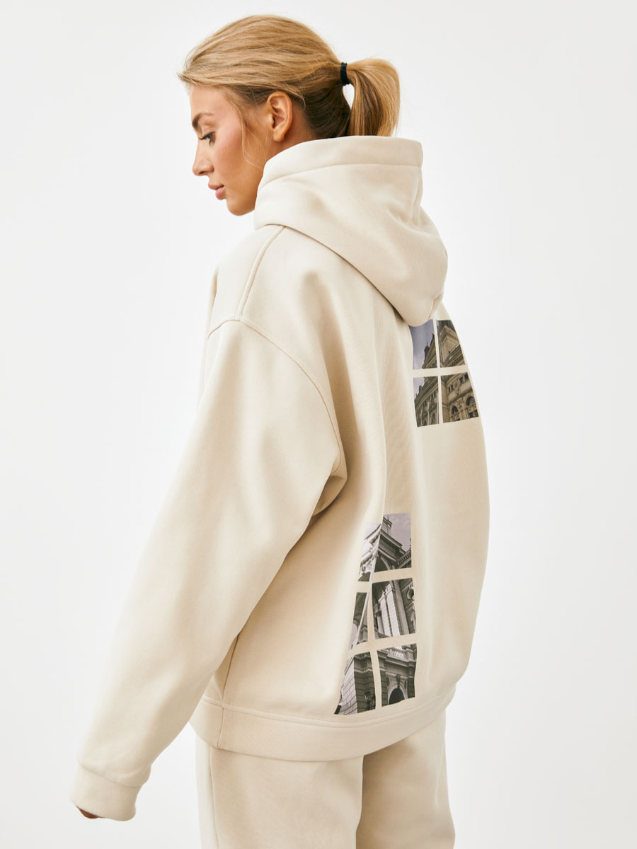 Худі флісовий oversize молочного кольору 1