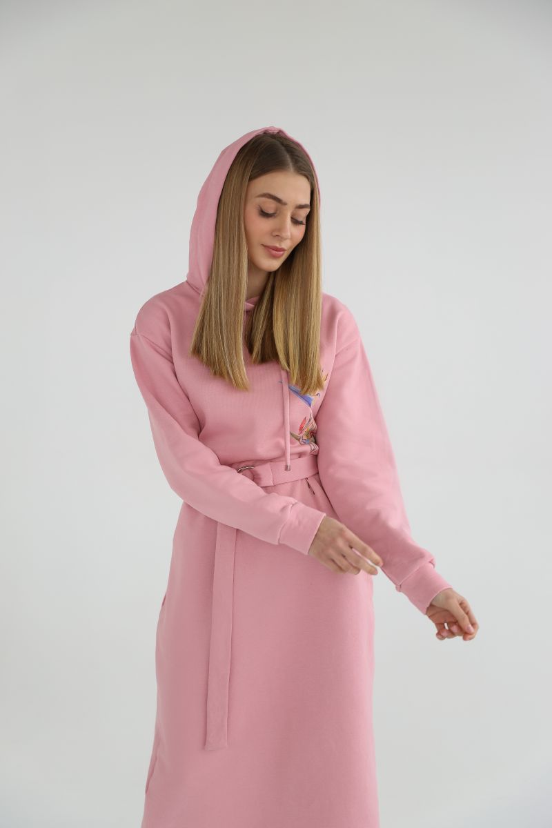 Платье-худи на флисе розового цвета 2