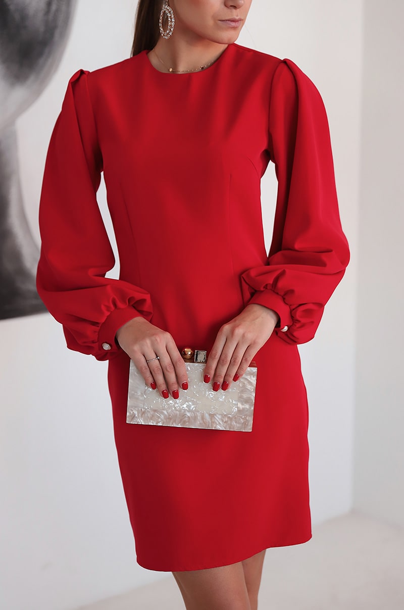 Платье красное с объёмными рукавами 3