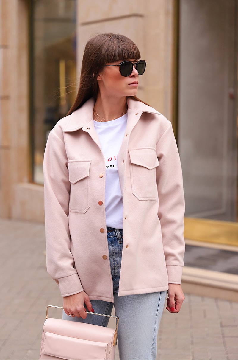 Рубашка-пальто женская пудрового цвета 6