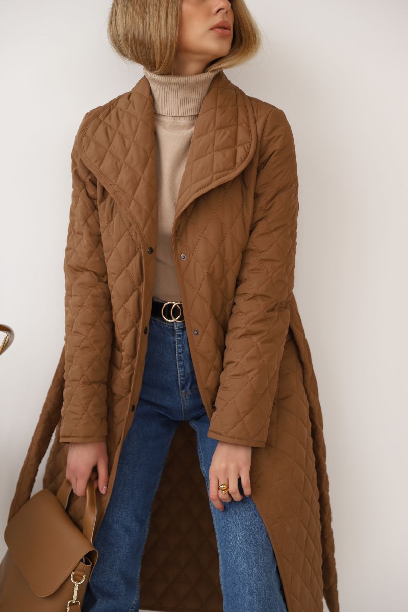 Пальто стеганое коричневое 2