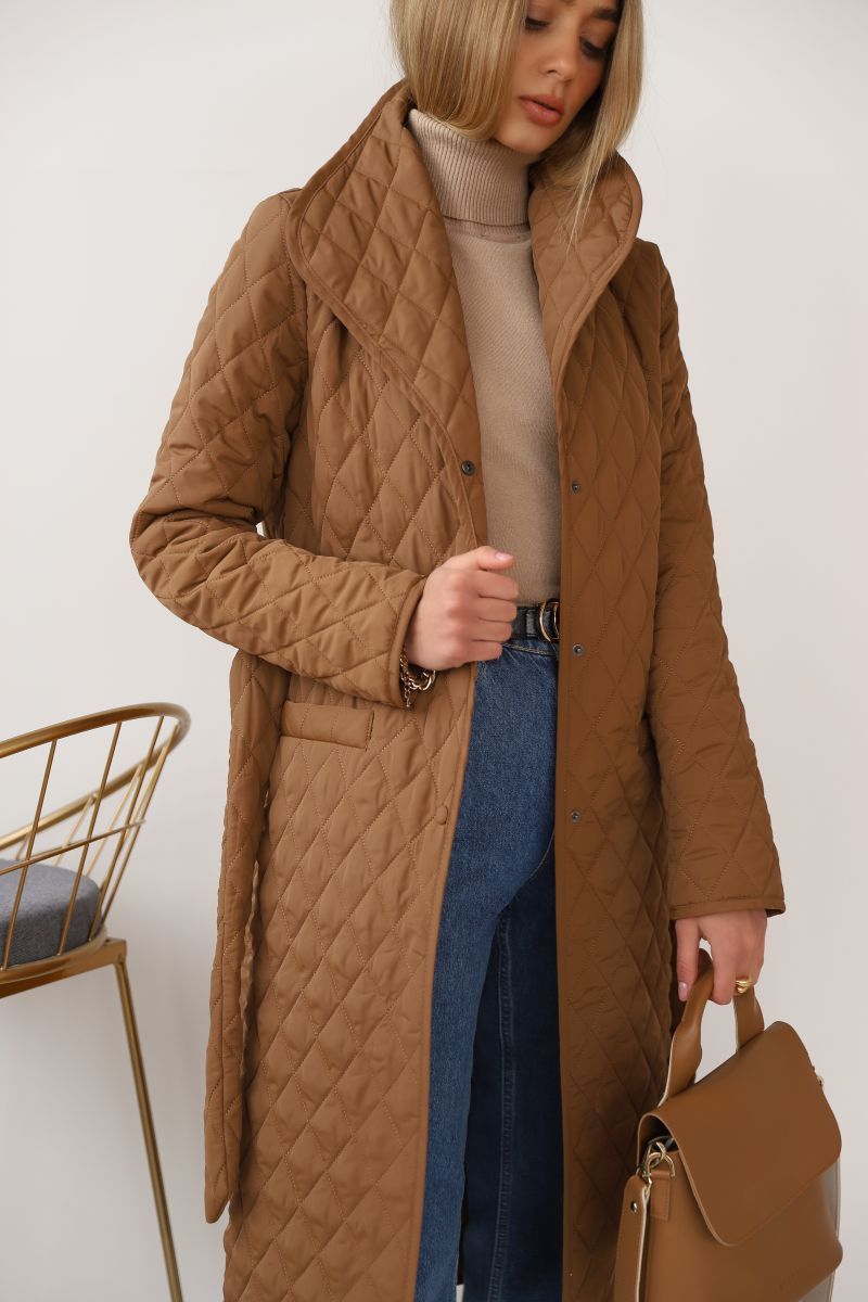 Пальто стеганое коричневое 18