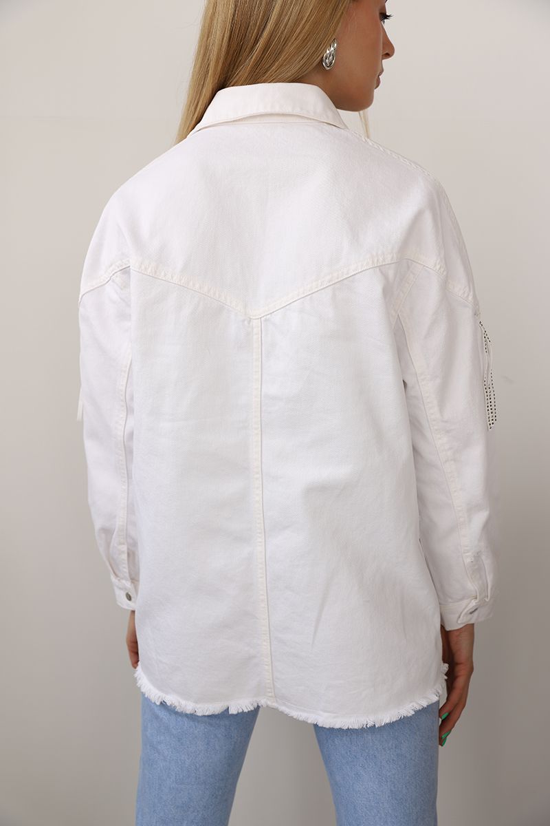 Рубашка белого цвета с бахромой 16