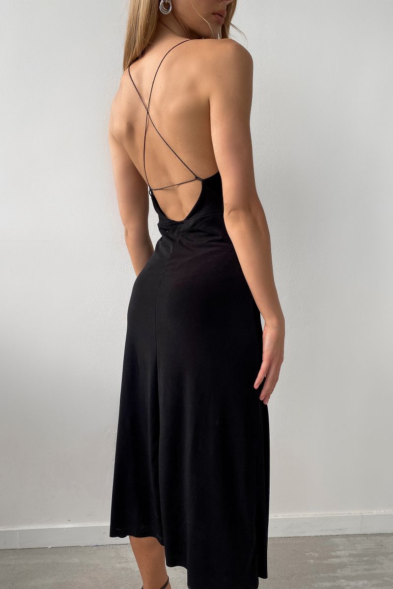 Платье миди чёрное с открытой спиной 5