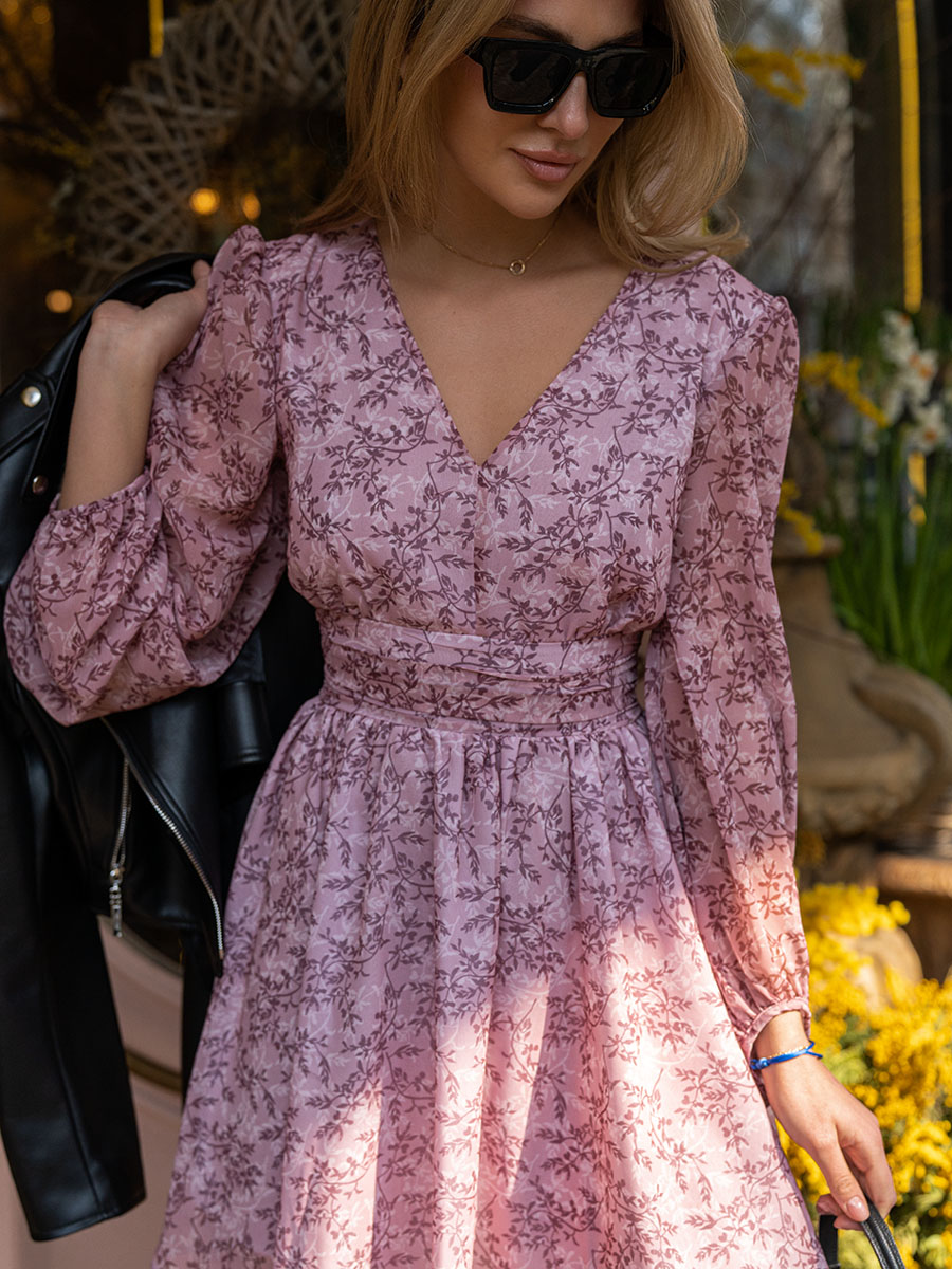Сукня міні шифонова рожевого кольору в квітковий принт 5