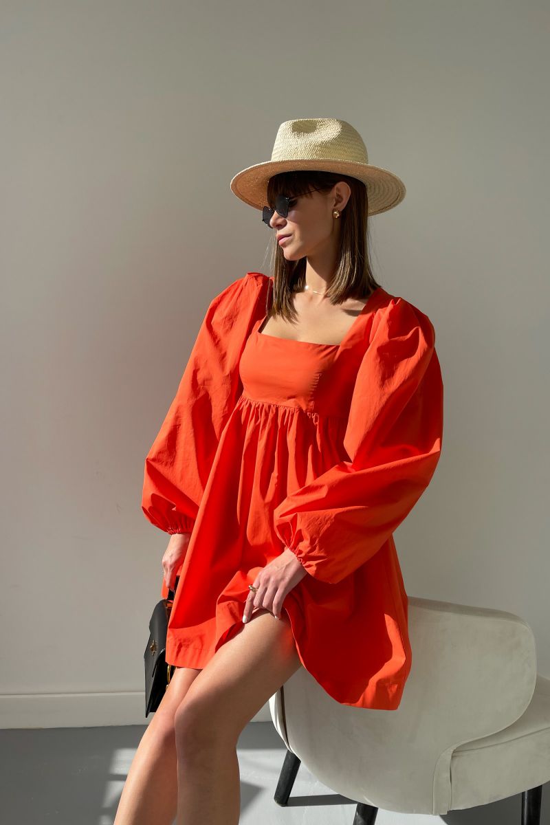 Сукня міні помаранчева з вирізом каре 5