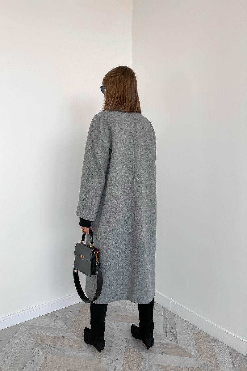 Пальто на запах сірого кольору Alpaca Wool 9