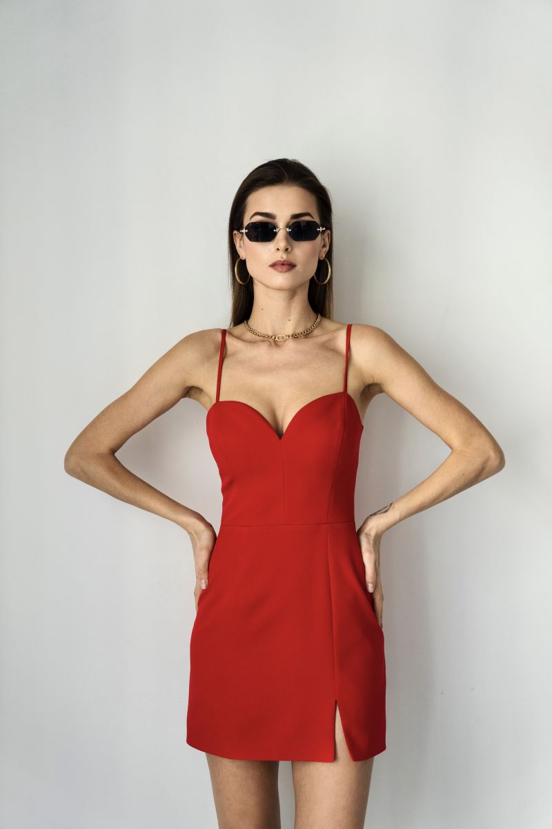 Корсетка сукня міді червона з розрізом 3