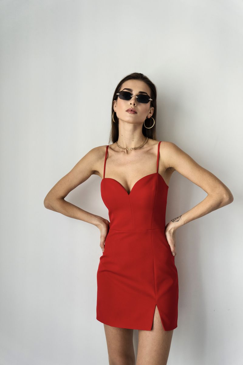 Корсетка сукня міді червона з розрізом 5