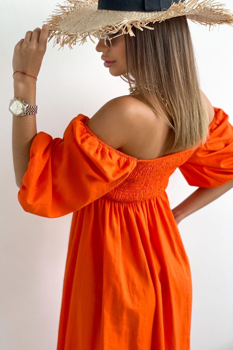 Сукня міді помаранчева з льону 5