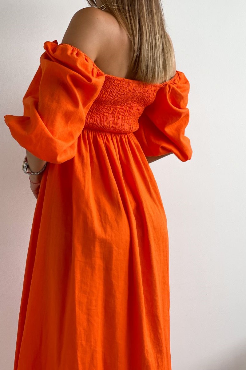 Сукня міді помаранчева з льону 6