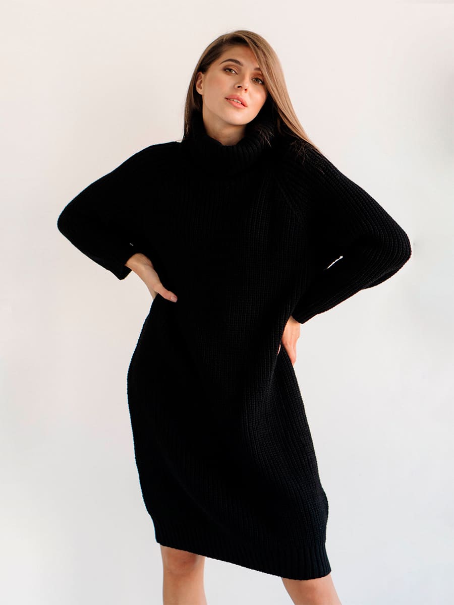 Сукня-светр під горло чорного кольору 2