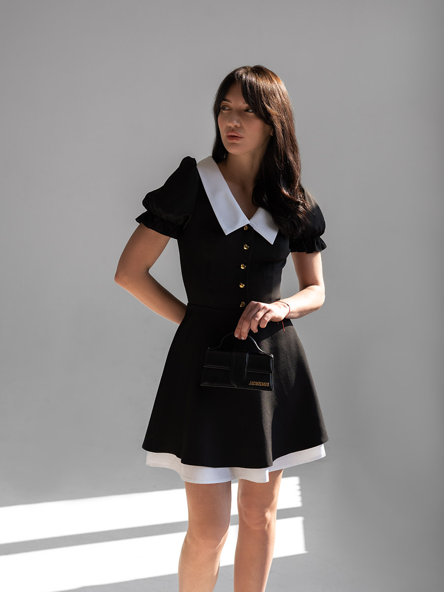 Сукня міні чорного кольору з комірцем 5