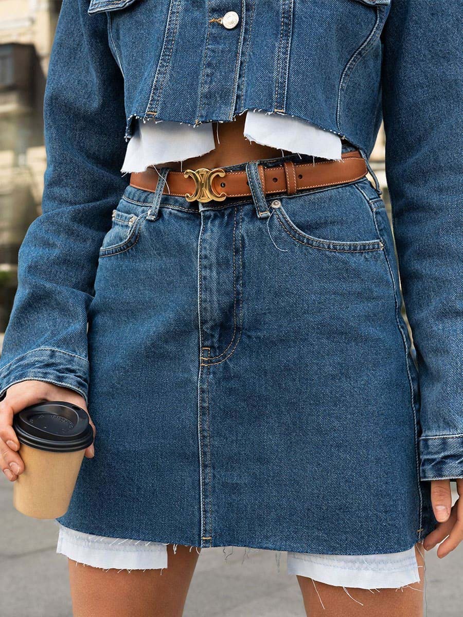 Спідниця міні джинсова синя з необробленим низом 4