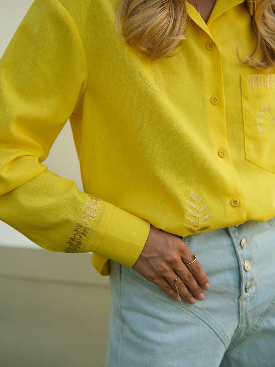 Сорочка лляна жовтого кольору з вишивкою 3