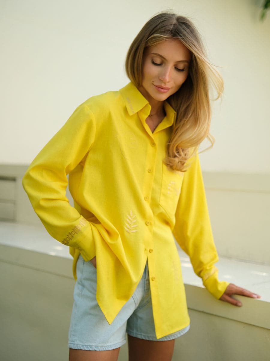Сорочка лляна жовтого кольору з вишивкою 6