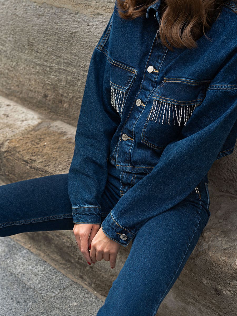 Сорочка джинсова темно-синього кольору з бахромою 6