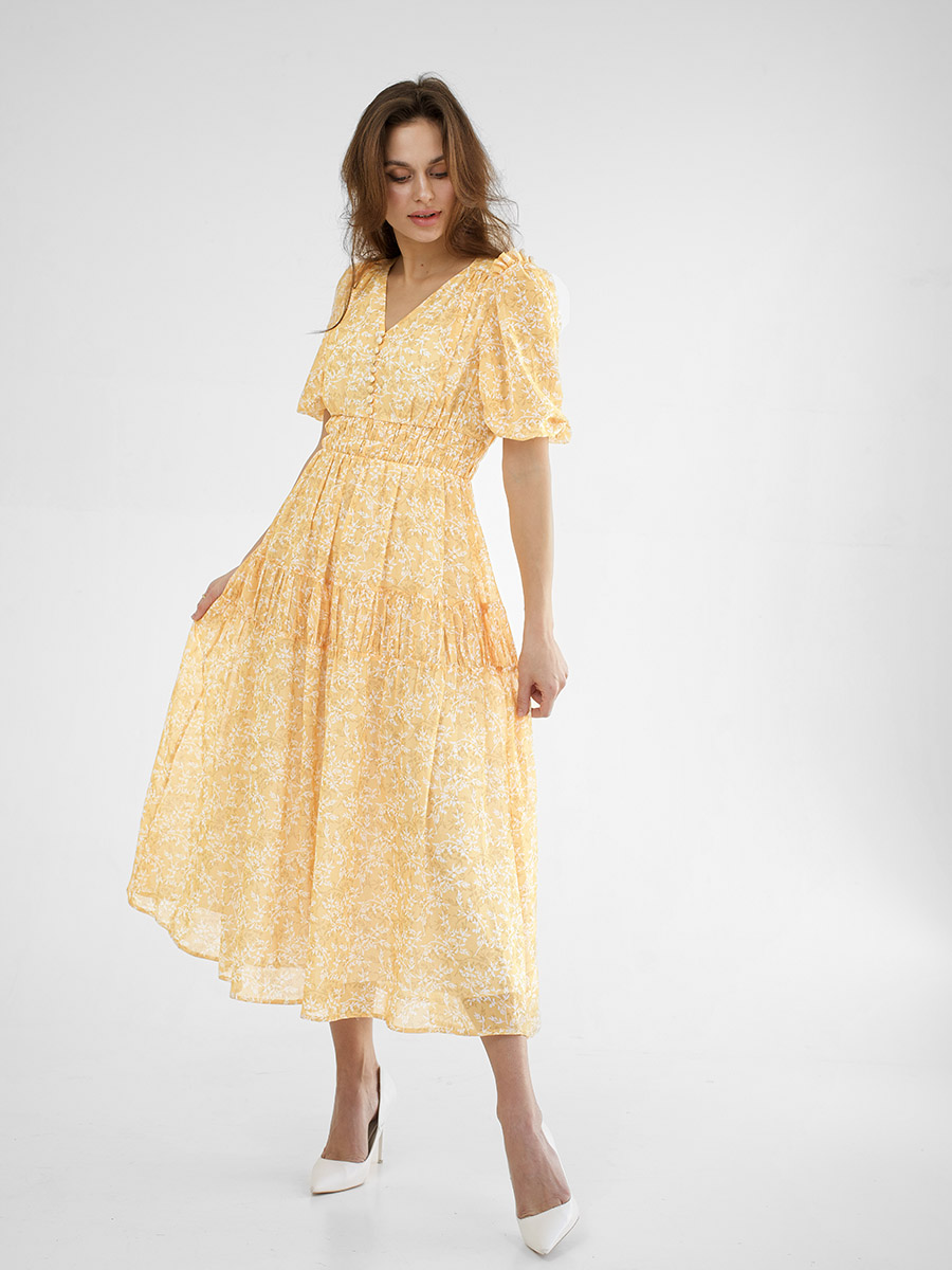 Сукня міді жовтого кольору в квітковий принт 1
