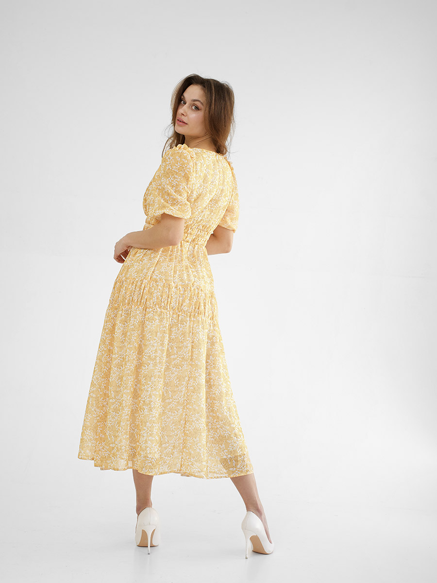 Сукня міді жовтого кольору в квітковий принт 3