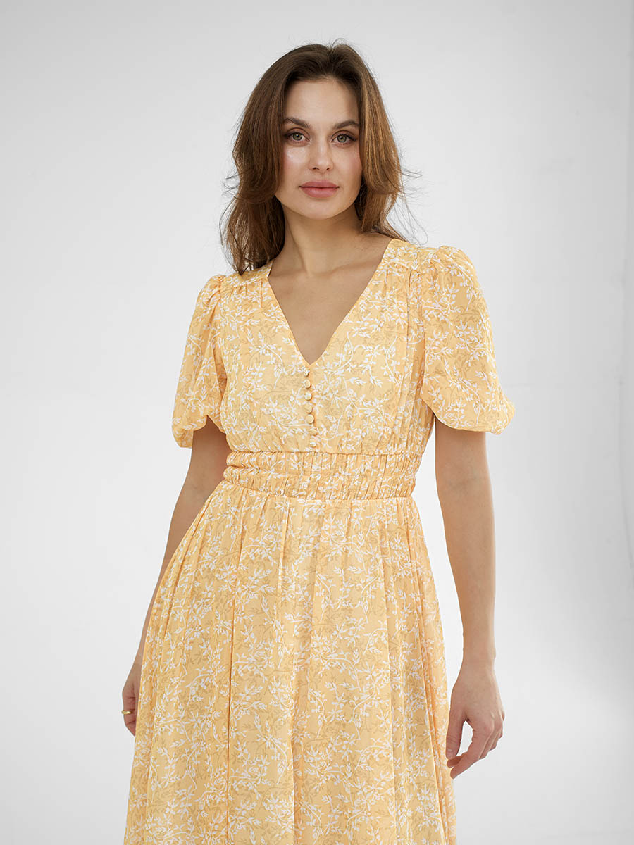 Сукня міді жовтого кольору з розрізом 2