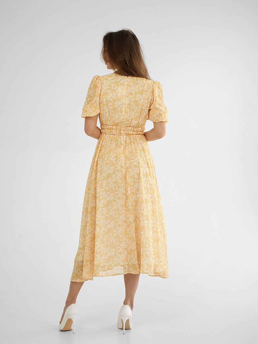 Сукня міді жовтого кольору з розрізом 3