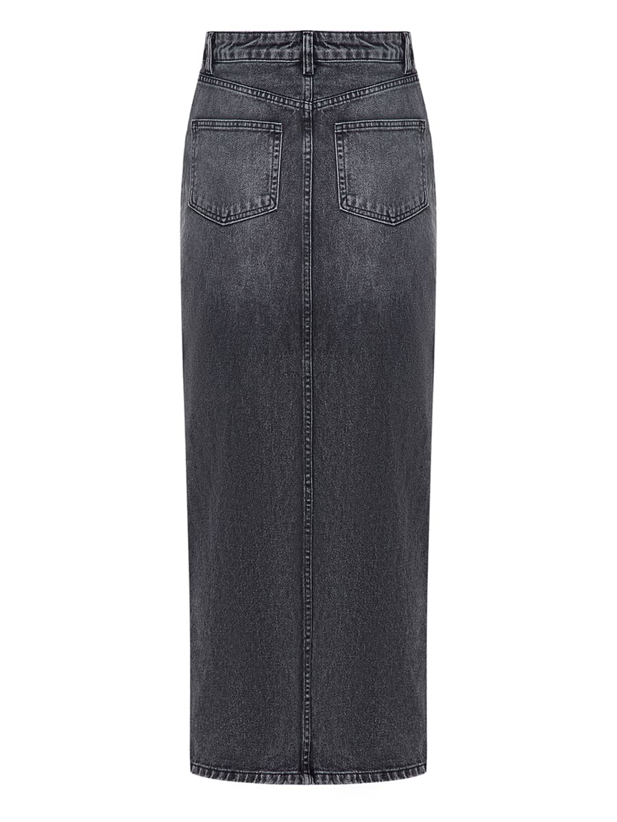 Спідниця міді джинсова сірого кольору з розрізом 13
