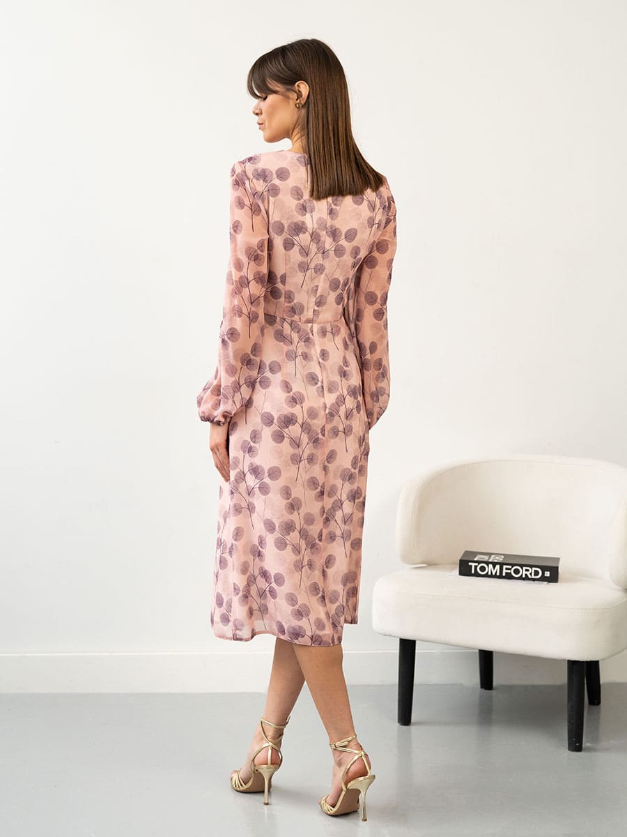Сукня міді рожевого кольору з довгим рукавом 2