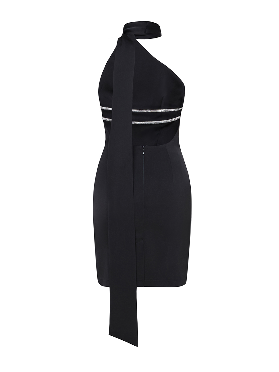 Сукня міні шовкова чорного кольору зі шлейфом 8