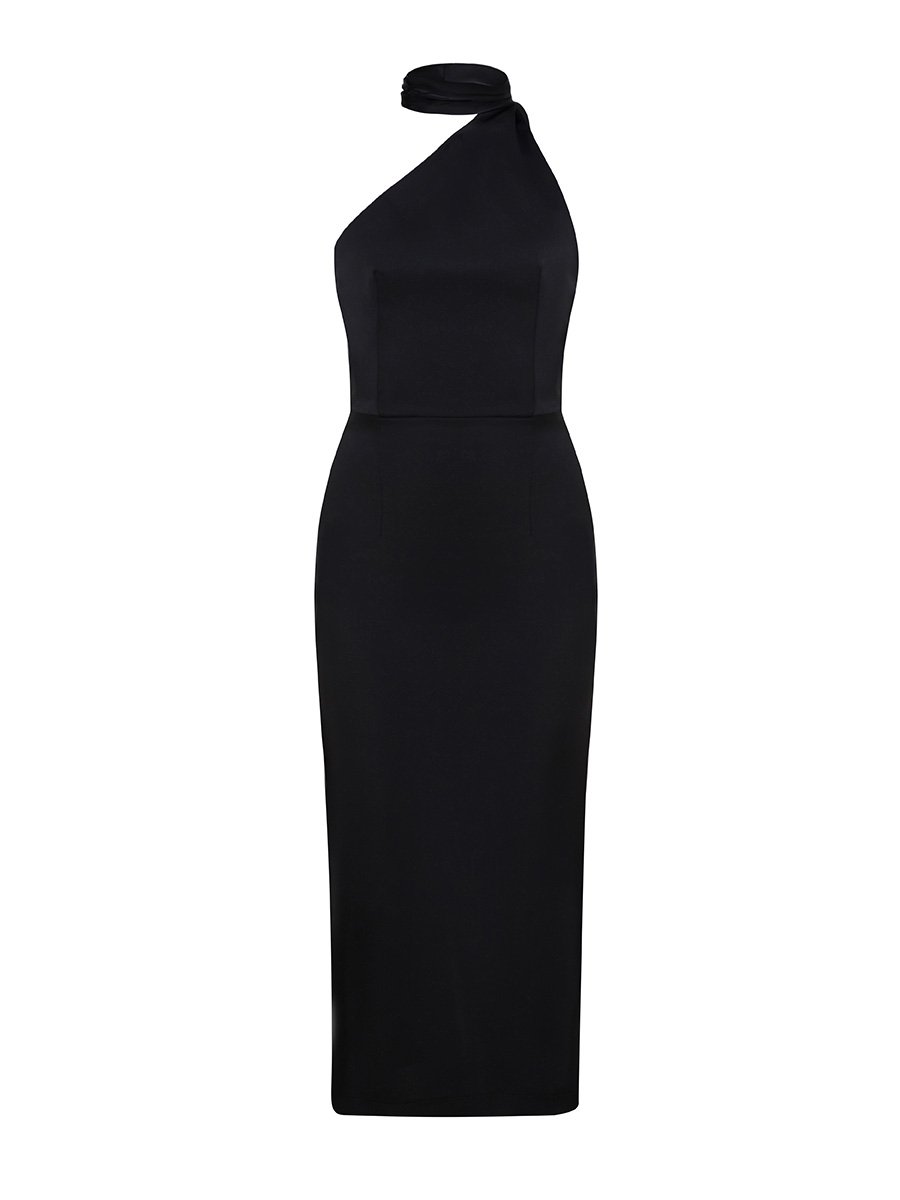 Сукня міді шовкова чорного кольору зі шлейфом 10