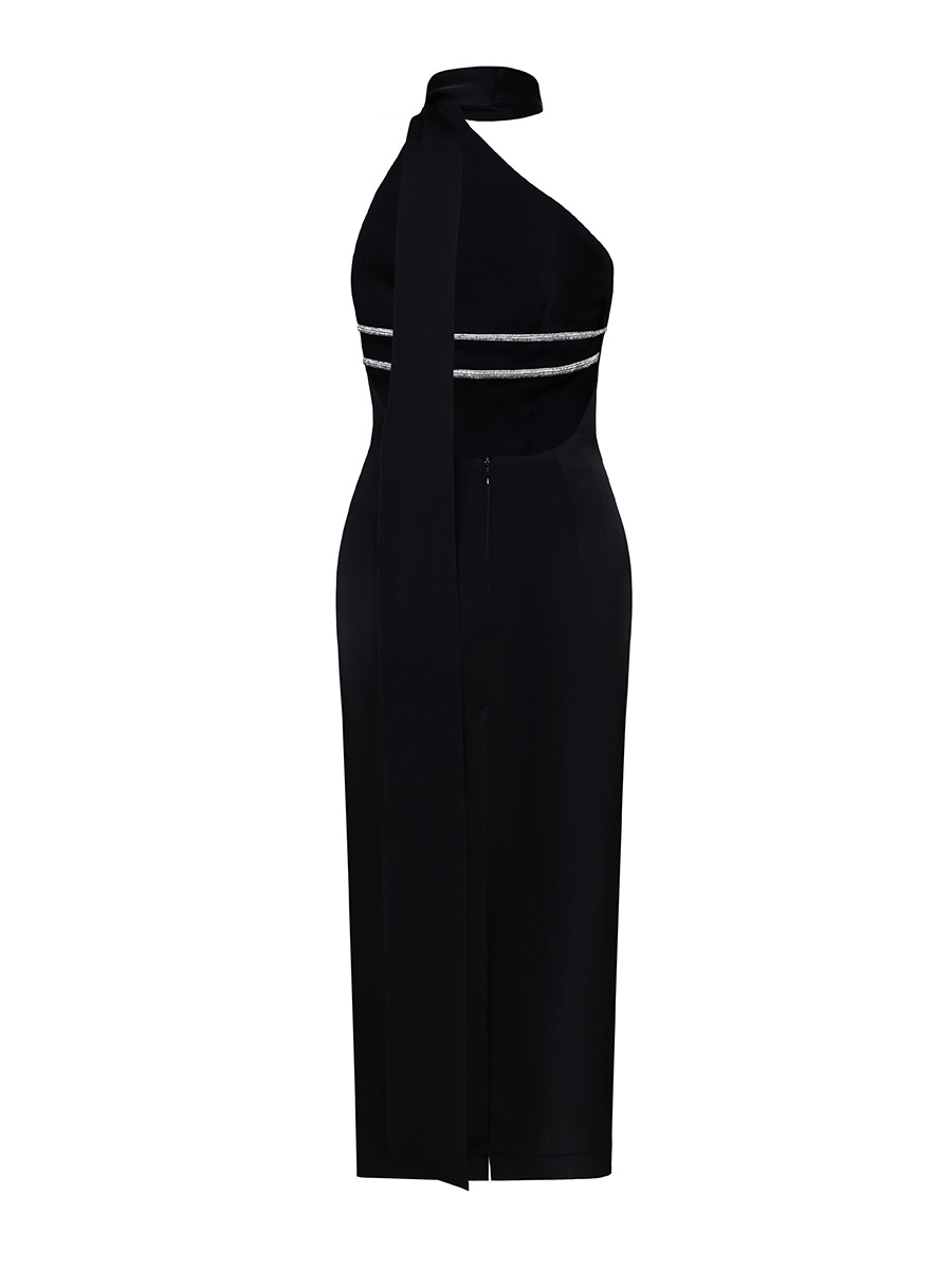 Сукня міді шовкова чорного кольору зі шлейфом 11