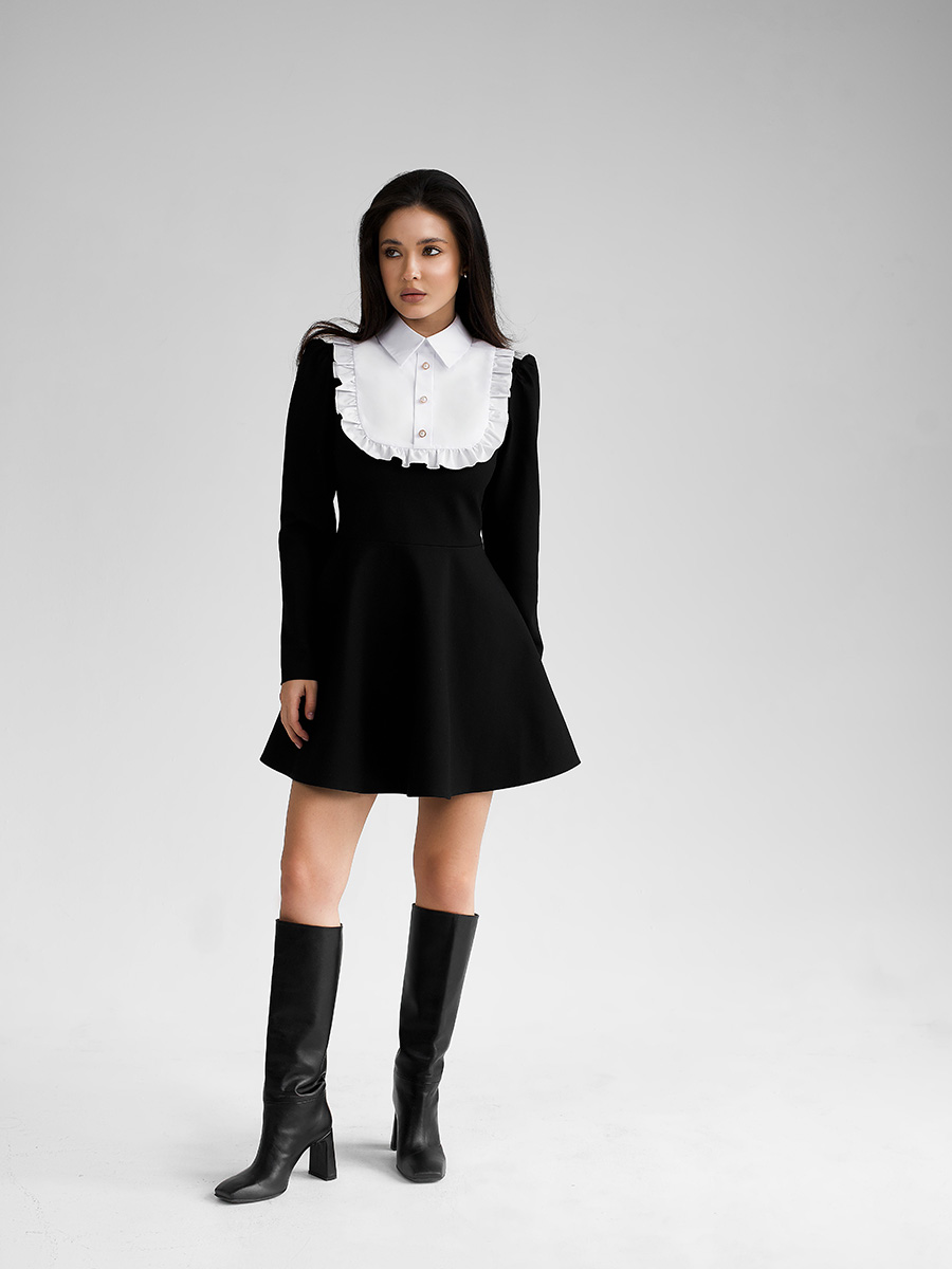 Сукня міні чорного кольору з широким білим коміром 7