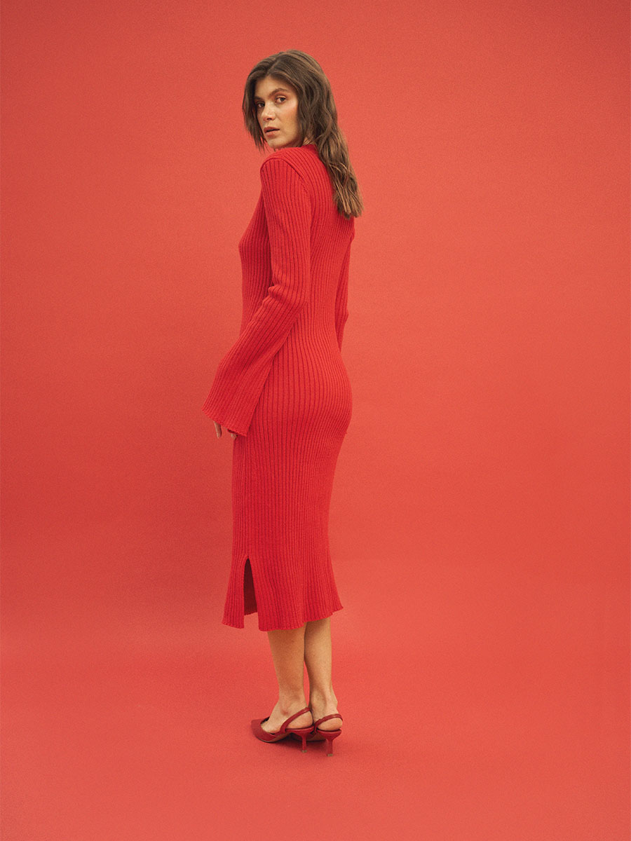Сукня міді червоного кольору з принтом Обійми 7