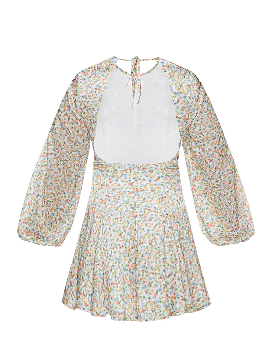 Сукня міні шифонова молочного кольору в квітковий принт 6