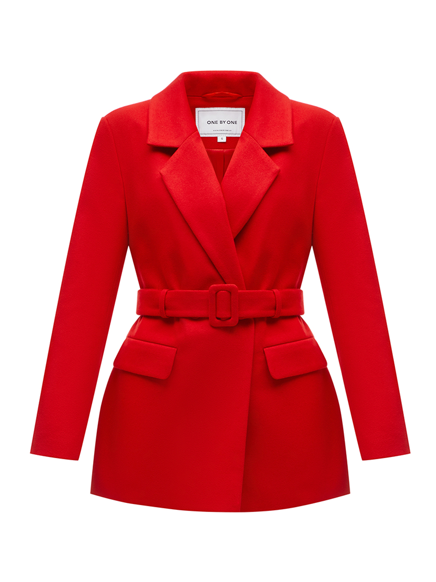 Пальто вкорочене червоного кольору з поясом 1