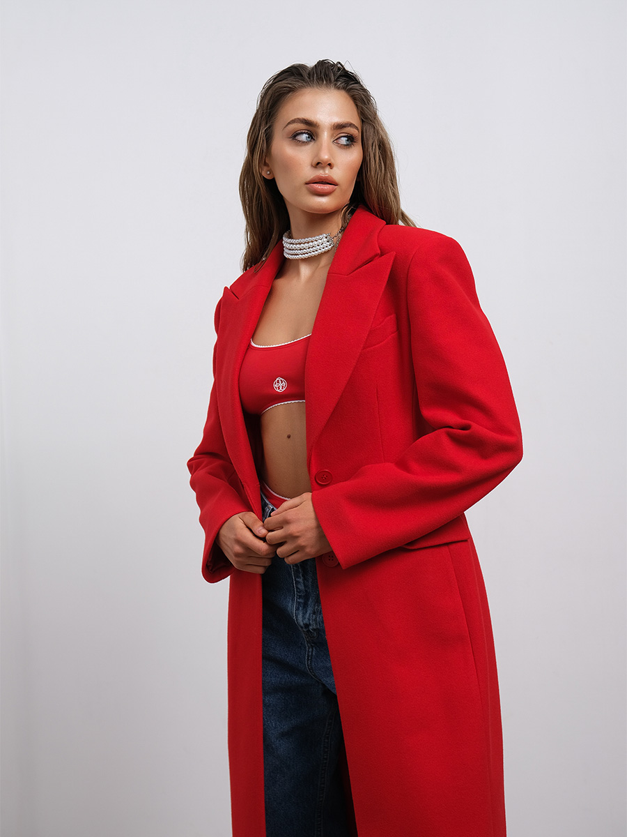 Пальто максі червоного кольору 7
