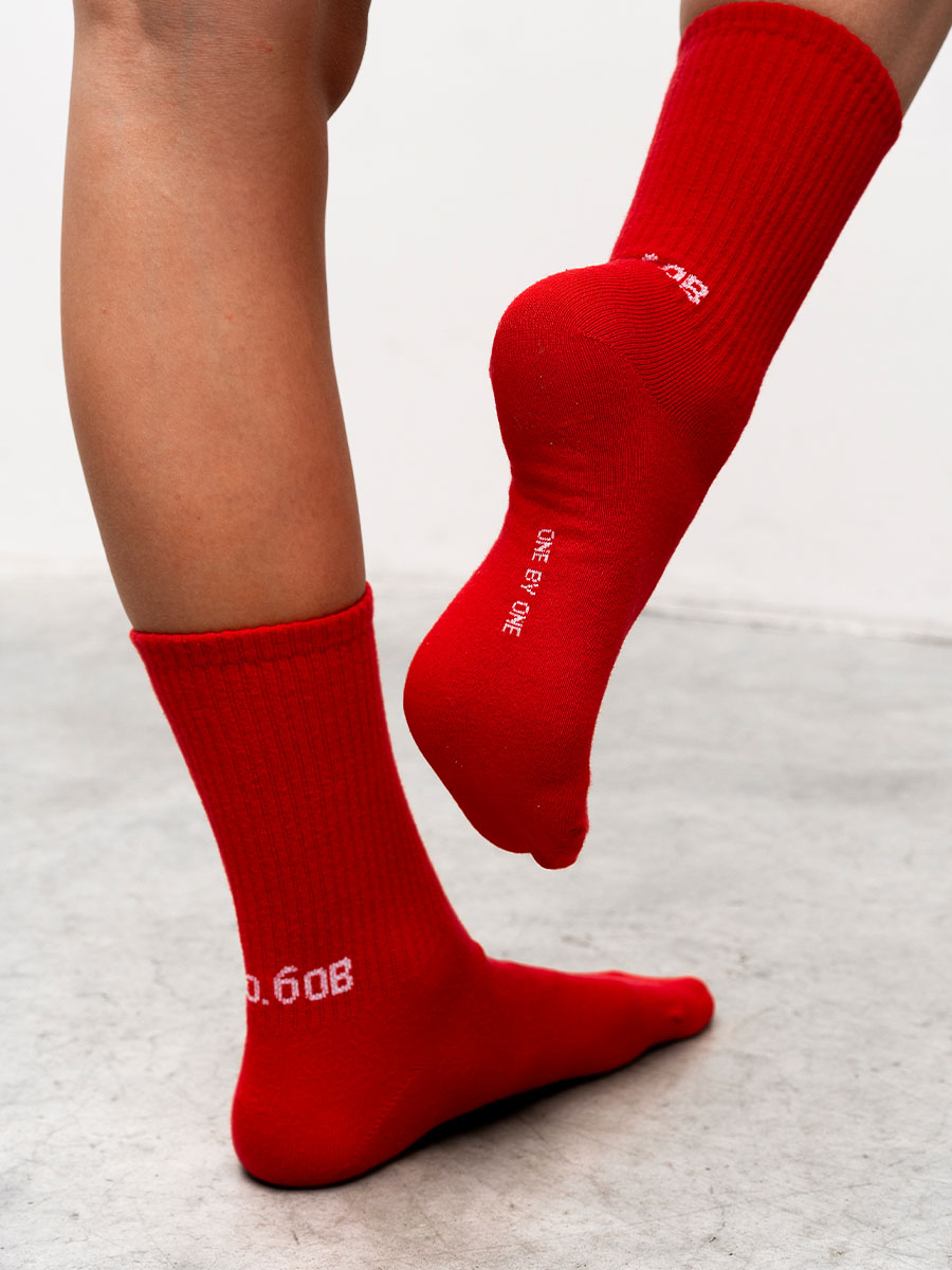 Шкарпетки червоного кольору з принтом лю.бов 3