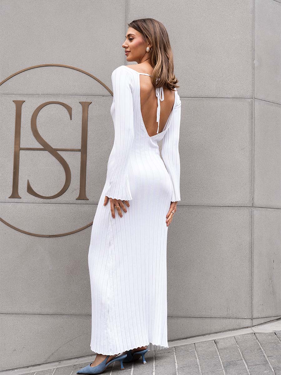 Сукня міді трикотажна білого кольору з вирізом на спинці 4