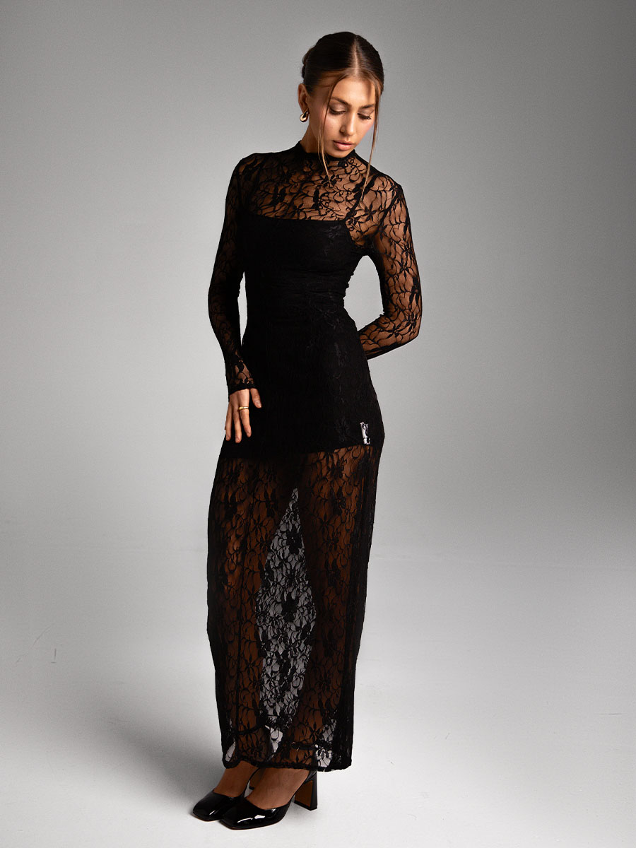 Сукня максі мереживна чорного кольору з розрізом 6