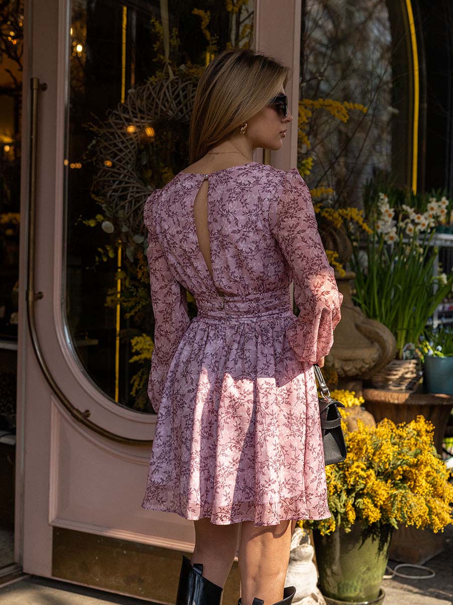 Сукня міні з шифону рожева в квітковий принт 2