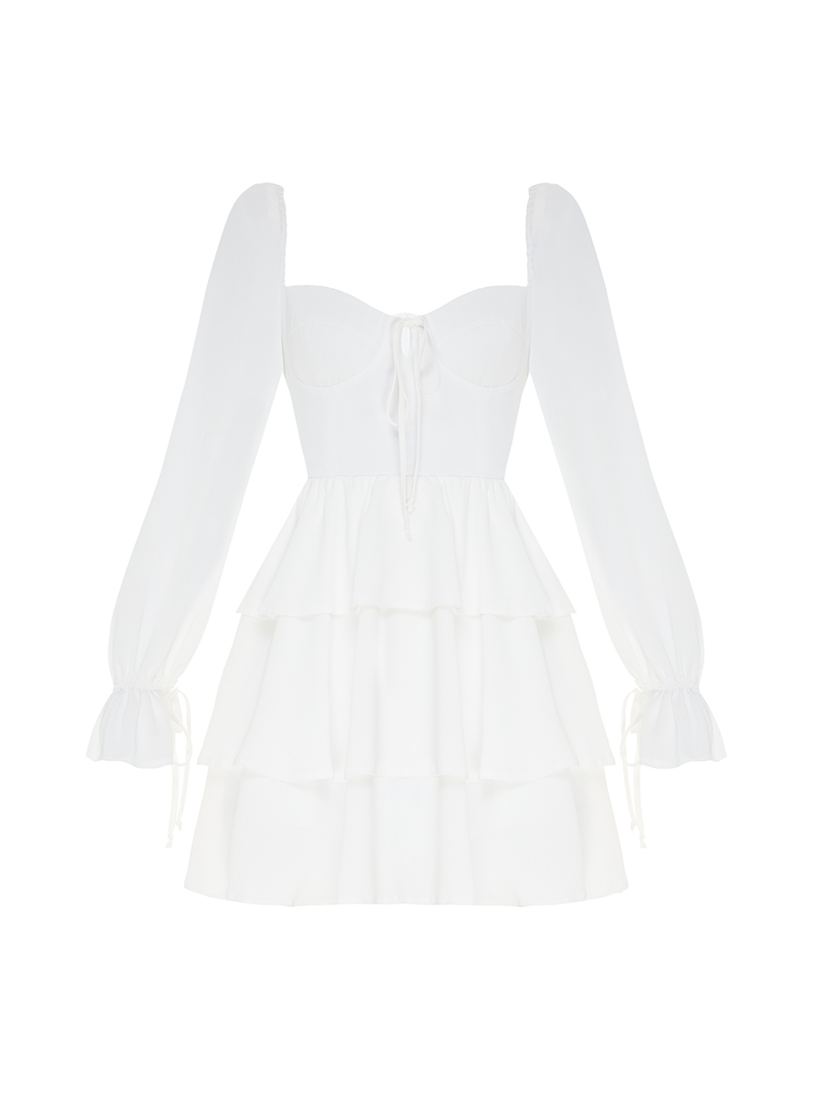 Сукня міні білого кольору корсетна з рюшем 8