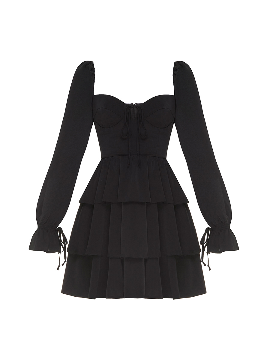 Сукня міні чорного кольору корсетна з рюшем 8